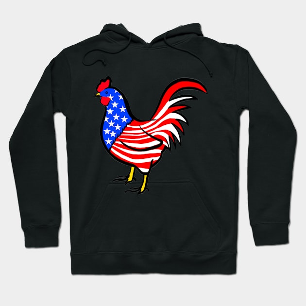 4th of July Independence Day Cock Rooster American Flag Hoodie by livania